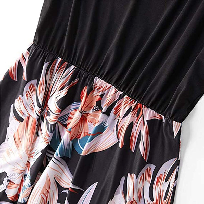 Askwind Mommy and Me Dresses Casual Floral Family Outfits Summer Matching Maxi Dress (Black, 3-4T) - Image 3